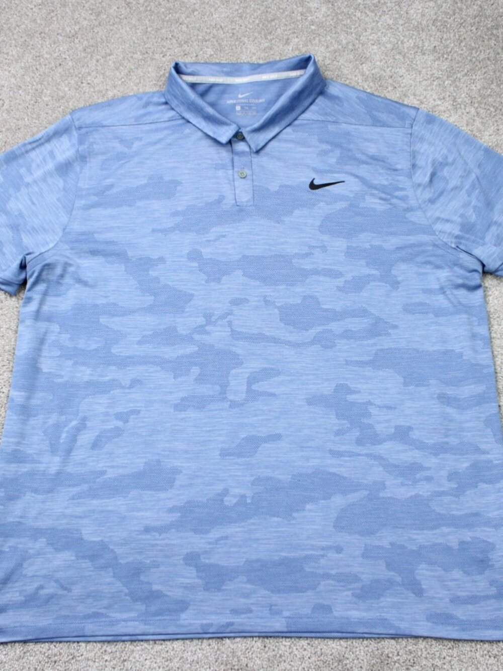 Nike Golf Polo Shirt Mens 2XL XXL Blue Camo Zonal Cooling Dri-Fit Short Sleeve